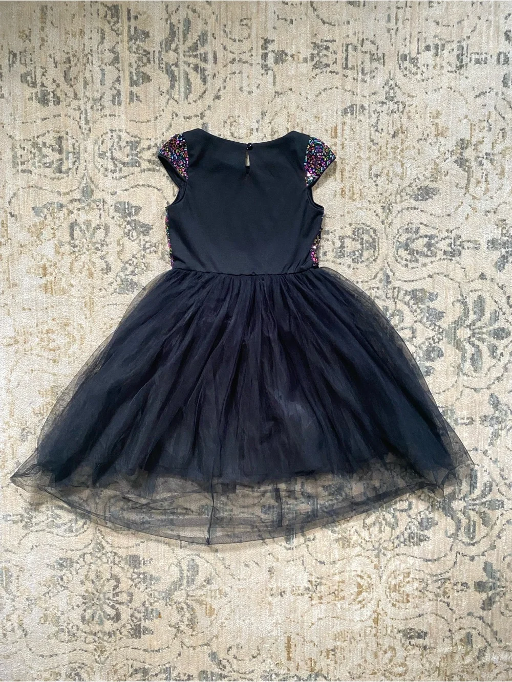 Cat & Jack Black Tulle Dress with Multicolor Sequin Bodice - Size Large